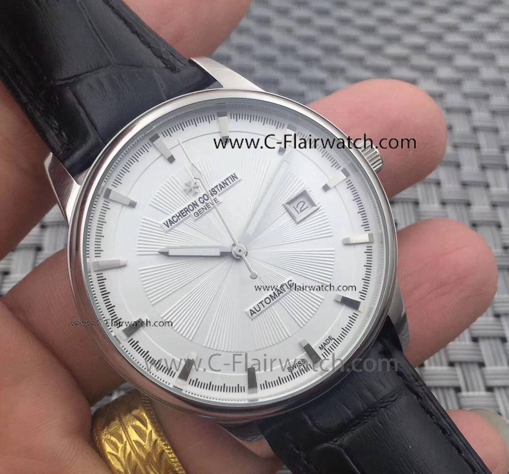 White Face Black Leather Strap Vacheron Constantin Replika Watch White Face Black Leather Strap Vacheron Constantin Replika Watch
